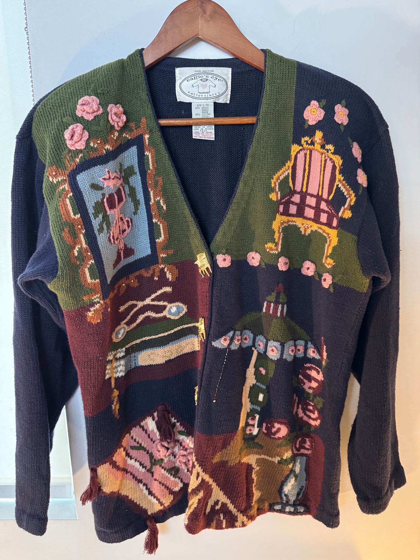 Vintage 1980s Novelty Whimsy Cardigan — Cottagecore Statement Knit