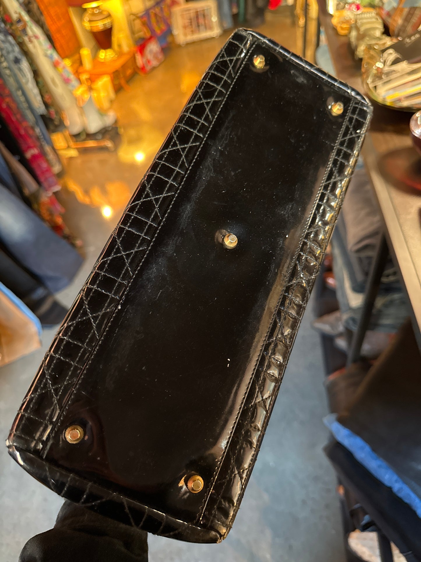 Vintage 1990s Black Patent Lady Dior Bag — Designer Statement Bag