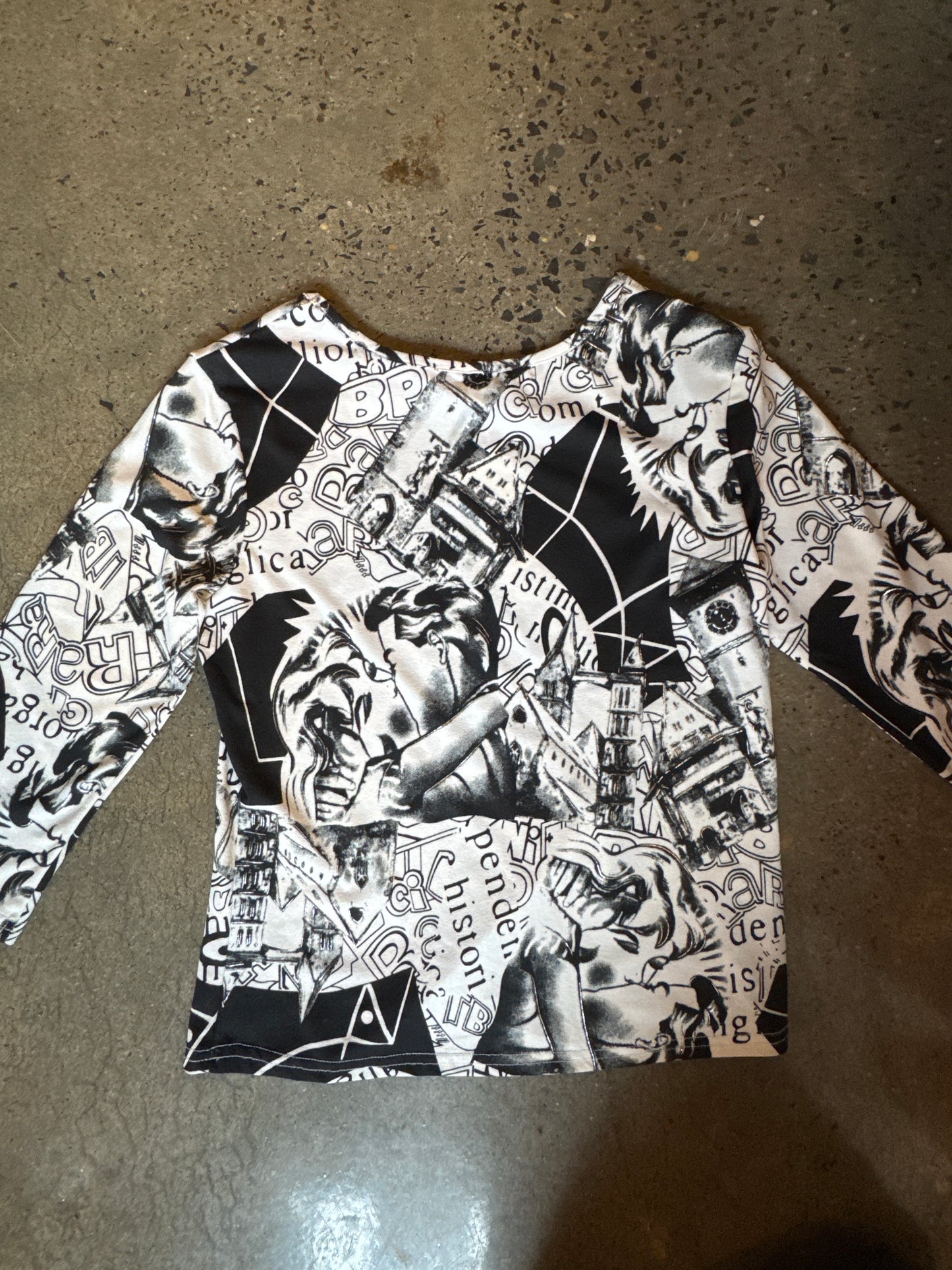 Vintage 1990s Graphic Print Blouse — Artistic Statement Top