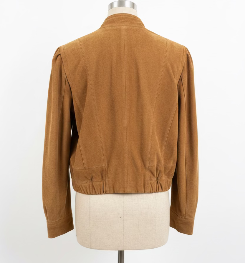 Vintage 1990s Tan Cropped Leather Jacket — Fitted Moto Outerwear