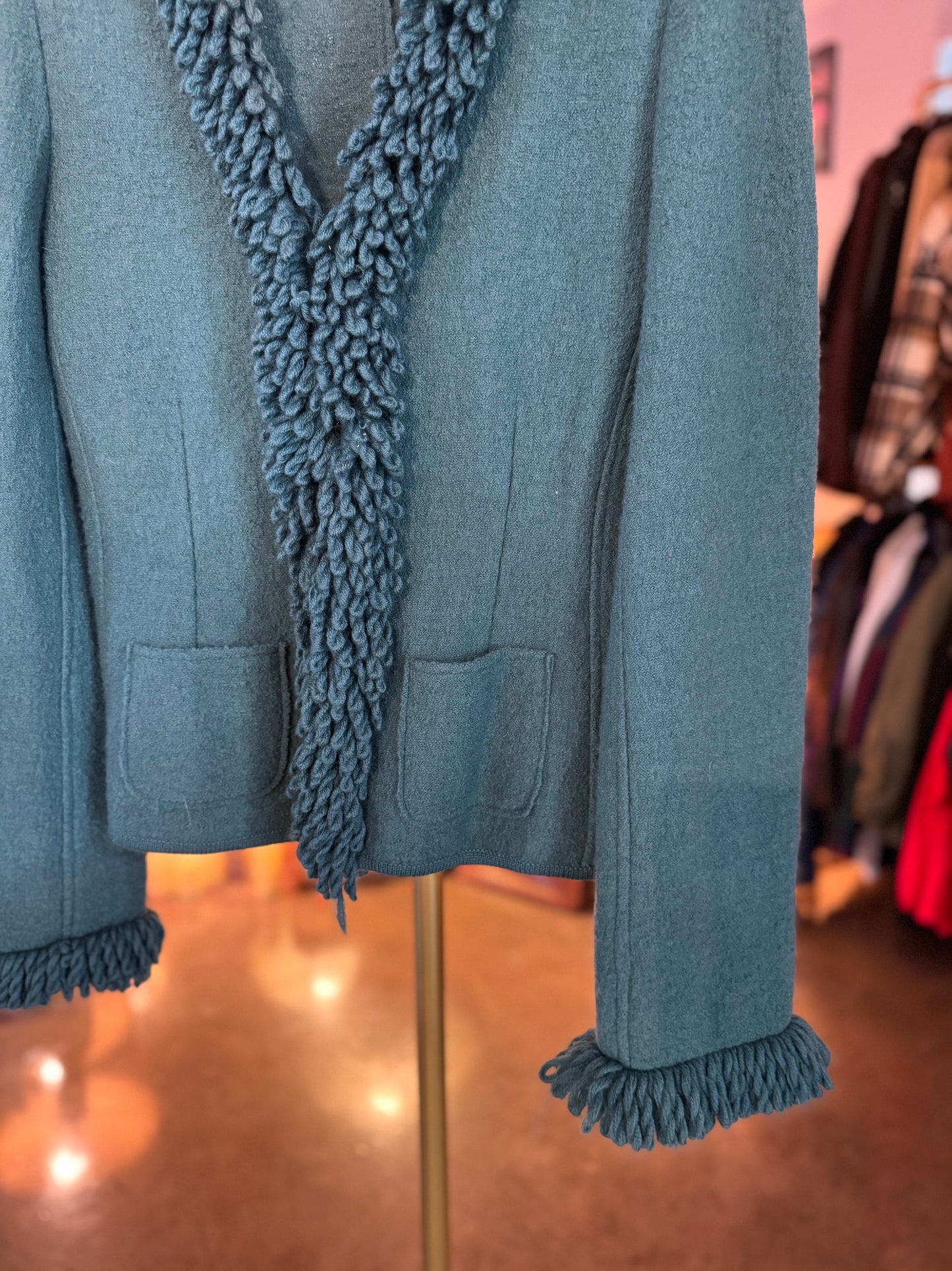 Teal Cardigan with fringe detail
