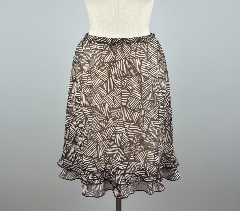 Vintage 1990s Brown Pattern Midi Skirt — Earthy Bohemian
