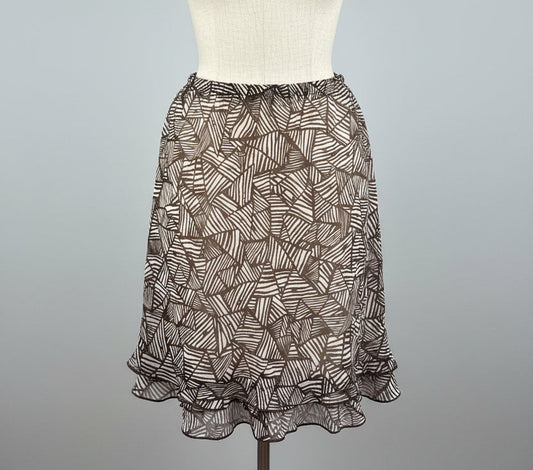 Vintage 1990s Brown Pattern Midi Skirt — Earthy Bohemian