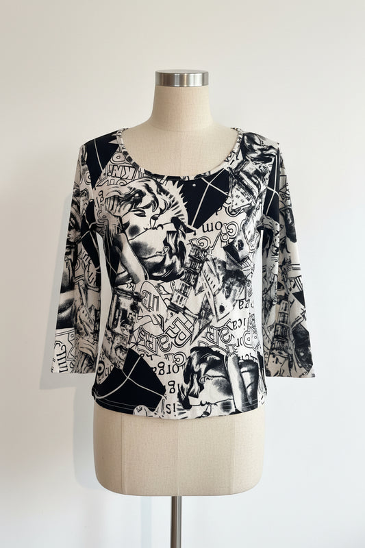 Vintage 1990s Graphic Print Blouse — Artistic Statement Top