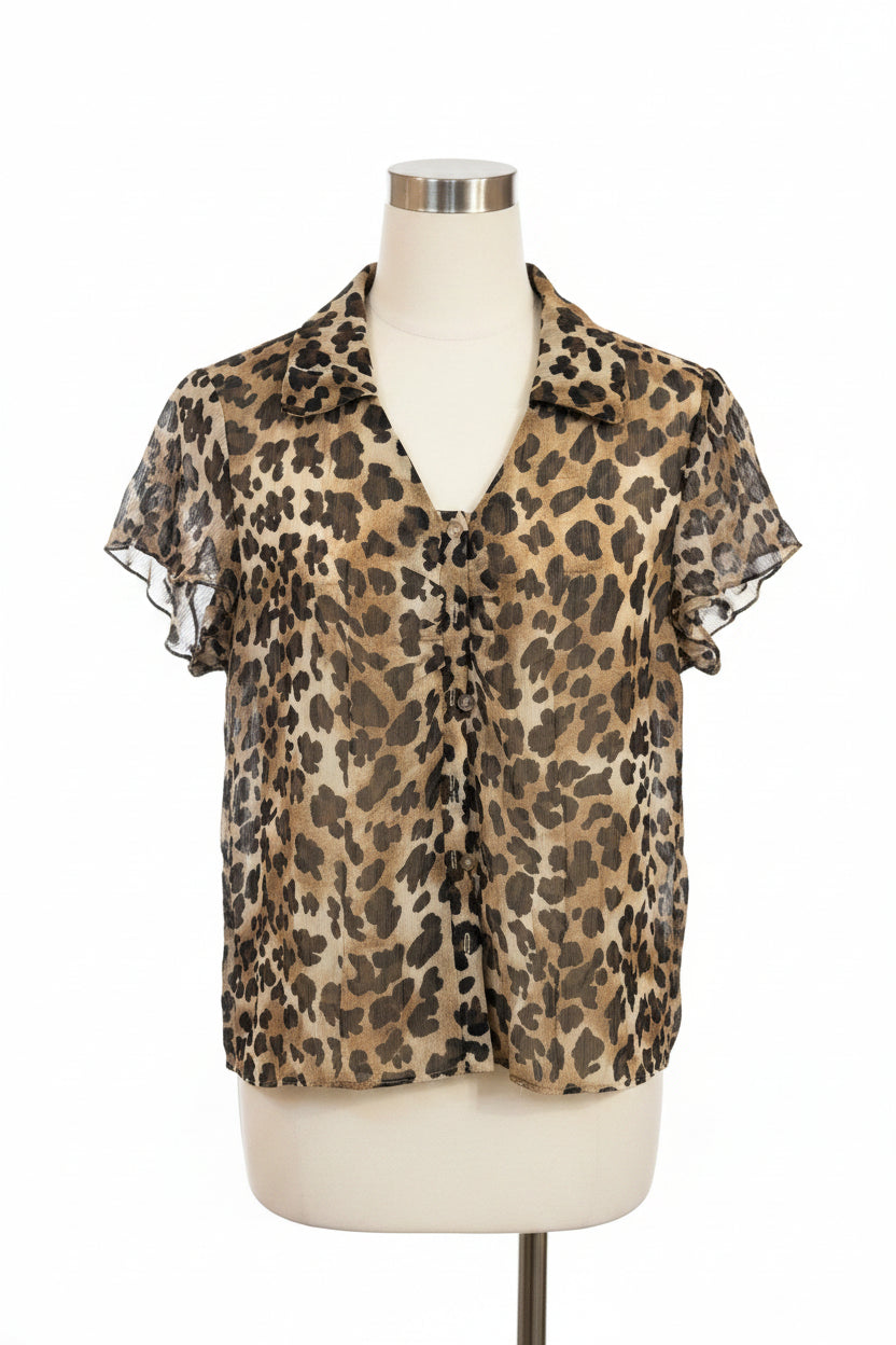 Vintage 1990s Silk Leopard Print Blouse — Animal Print Statement Top