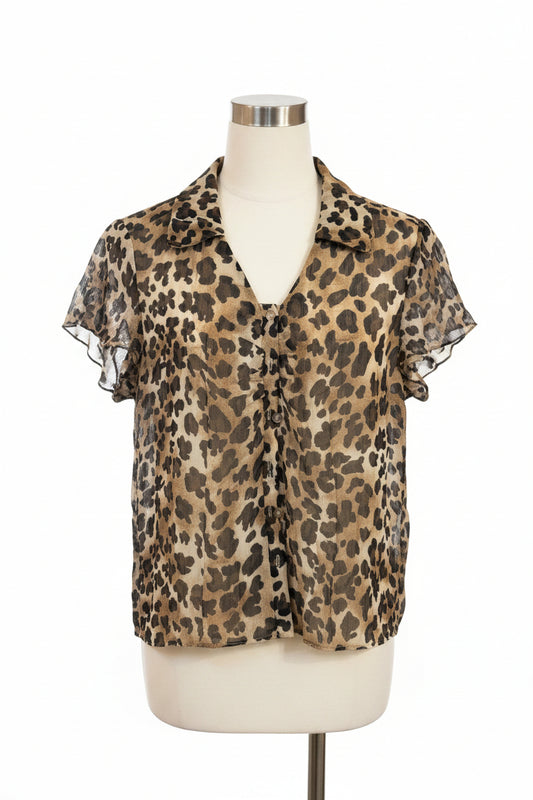Vintage 1990s Silk Leopard Print Blouse — Animal Print Statement Top