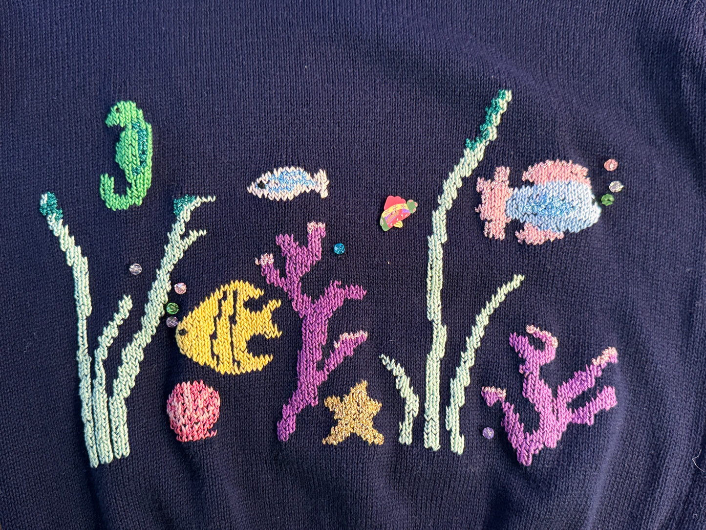 Vintage 1990s Lands End Novelty Fish Knit Sweater — Whimsical Cottagecore
