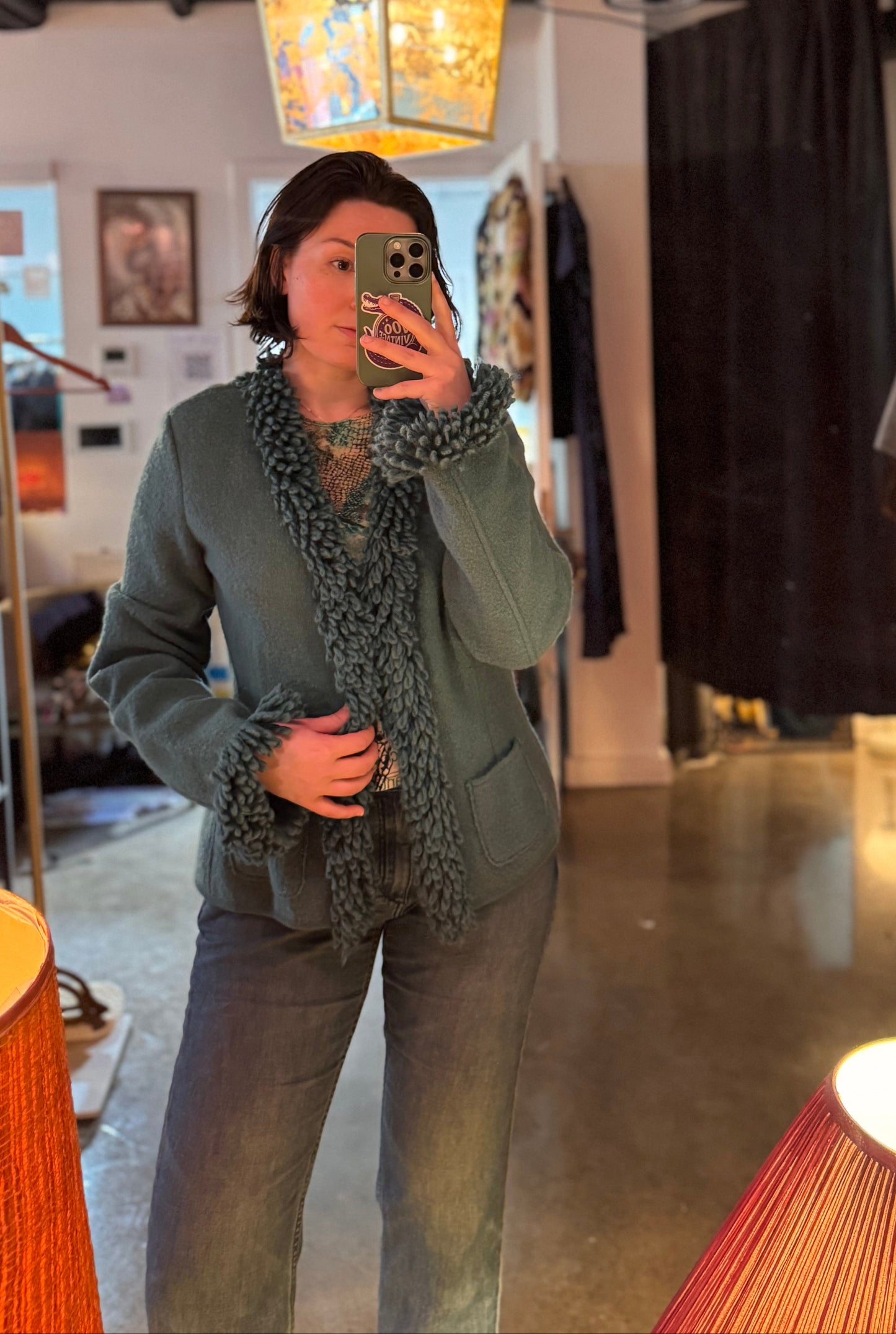 Teal Cardigan with fringe detail