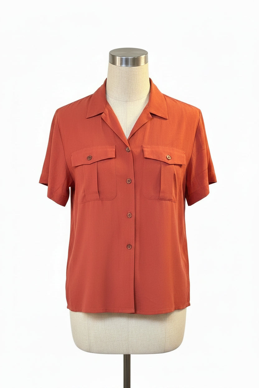 Vintage 1990s Liz Claiborne terracotta silk blouse, front view