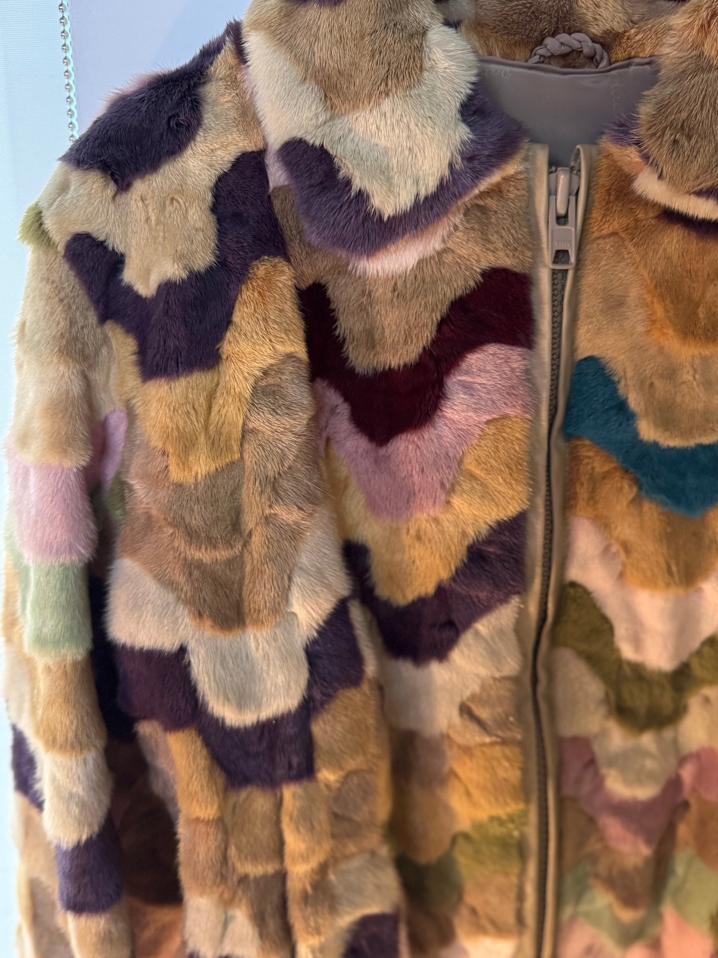Vintage 1980s Patchwork Mink Bomber Jacket — Multicolor Luxury Outerwear