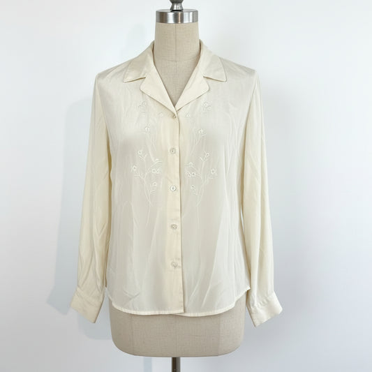 Vintage 1990s White Floral Button Down Blouse — Romantic Cottagecore