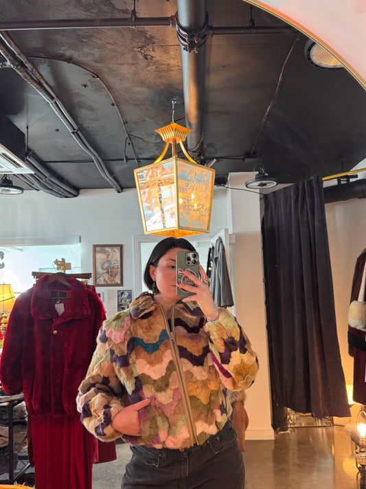 Vintage 1980s Patchwork Mink Bomber Jacket — Multicolor Luxury Outerwear