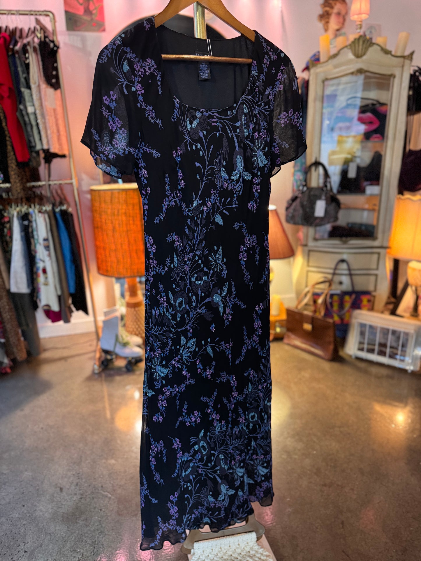 Vintage 1990s Blue Midi Dress — Feminine One of a Kind