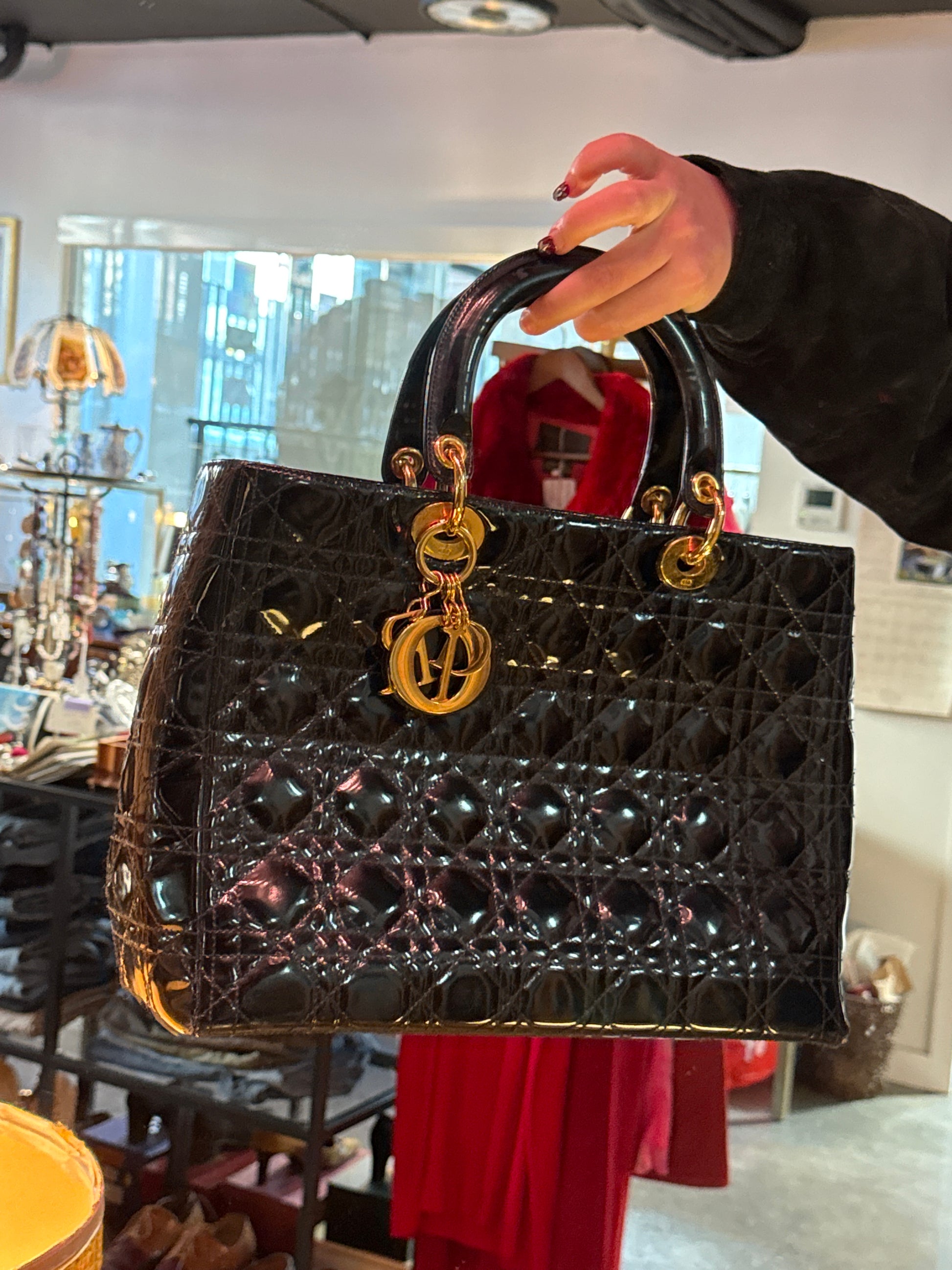 Vintage 1990s black patent Lady Dior handbag