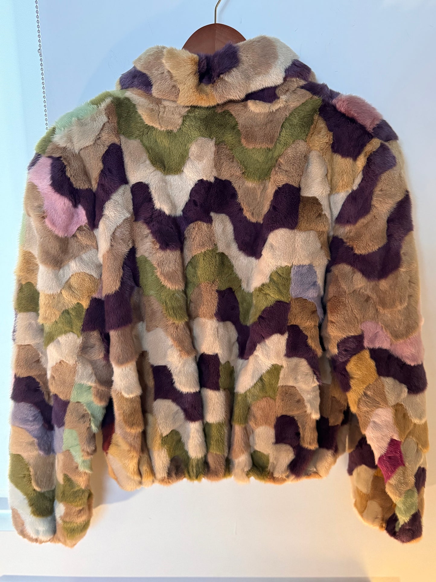 Vintage 1980s Patchwork Mink Bomber Jacket — Multicolor Luxury Outerwear