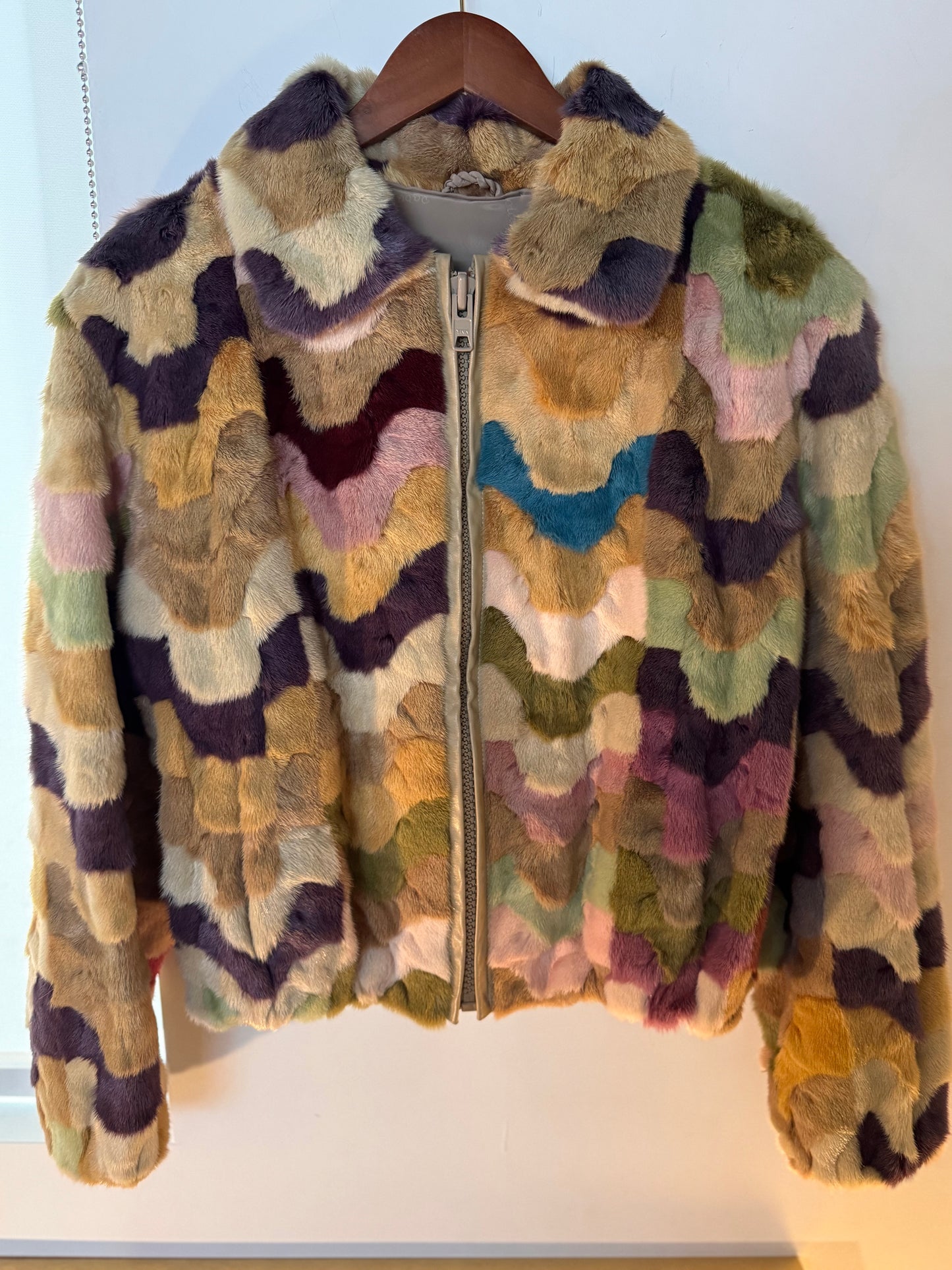 Vintage 1980s Patchwork Mink Bomber Jacket — Multicolor Luxury Outerwear