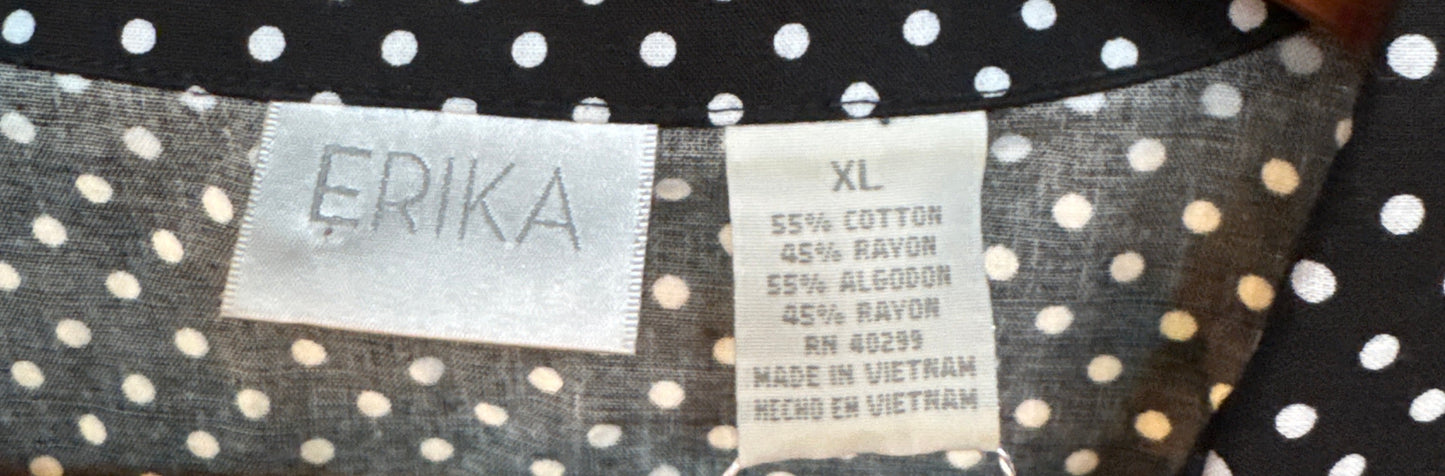 Vintage 1990s Black Polka Dot Blouse — Classic Print Button Down