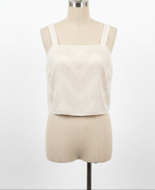 Vintage 1990s Cream Sequin Tank Top — Glam Evening Statement