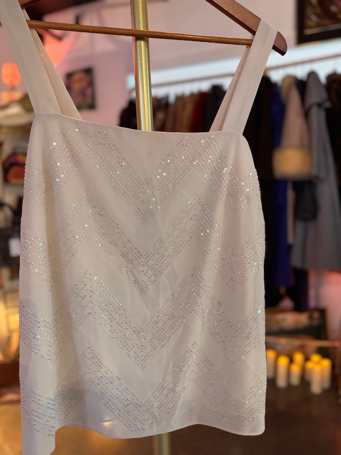 Vintage 1990s Cream Sequin Tank Top — Glam Evening Statement