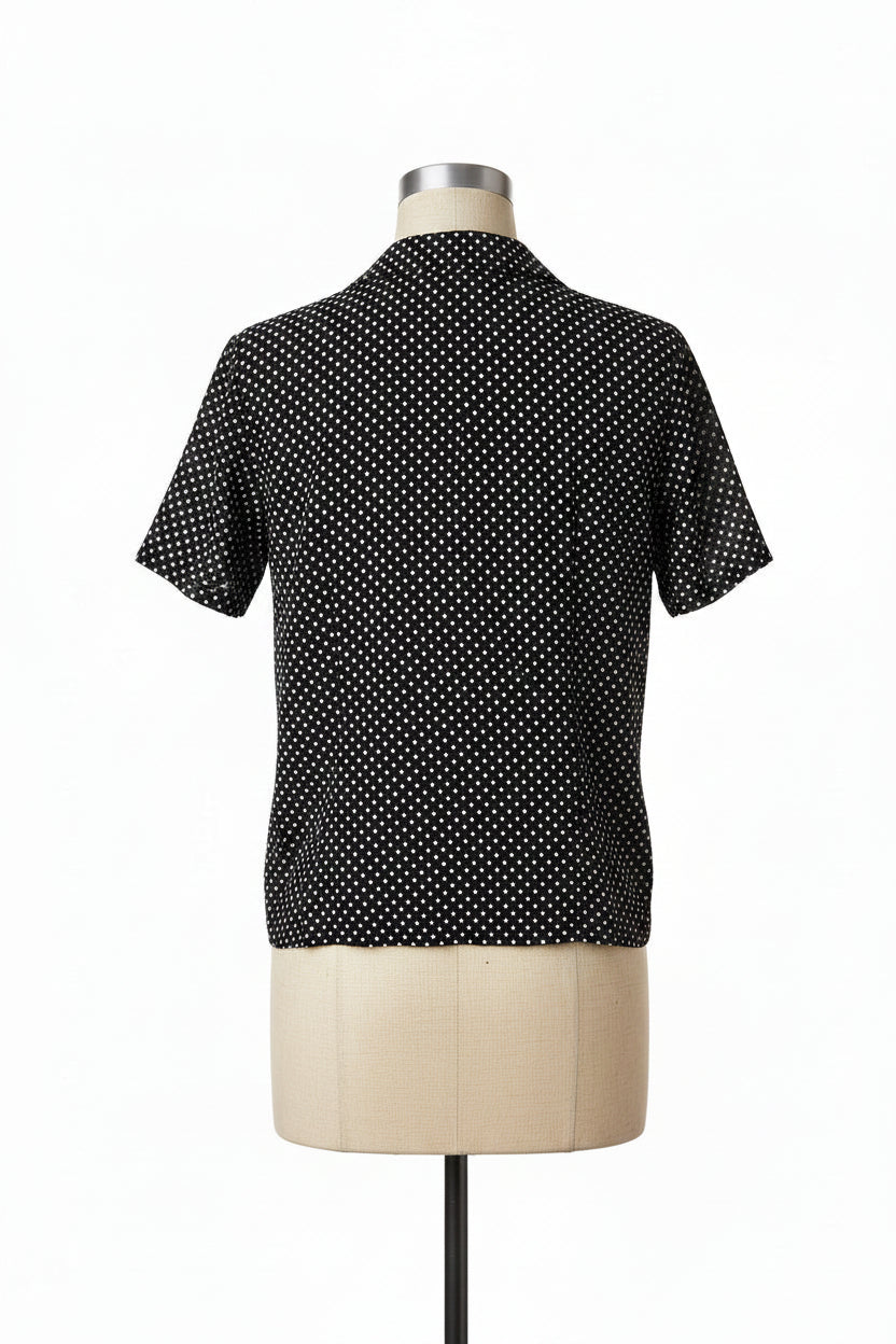 Vintage 1990s Black Polka Dot Blouse — Classic Print Button Down