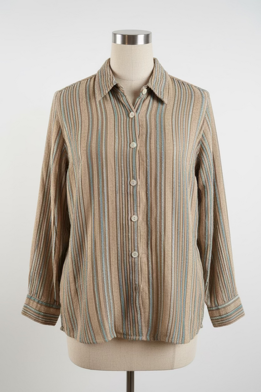 Vintage 1990s Striped Linen Blouse — Classic Relaxed Top