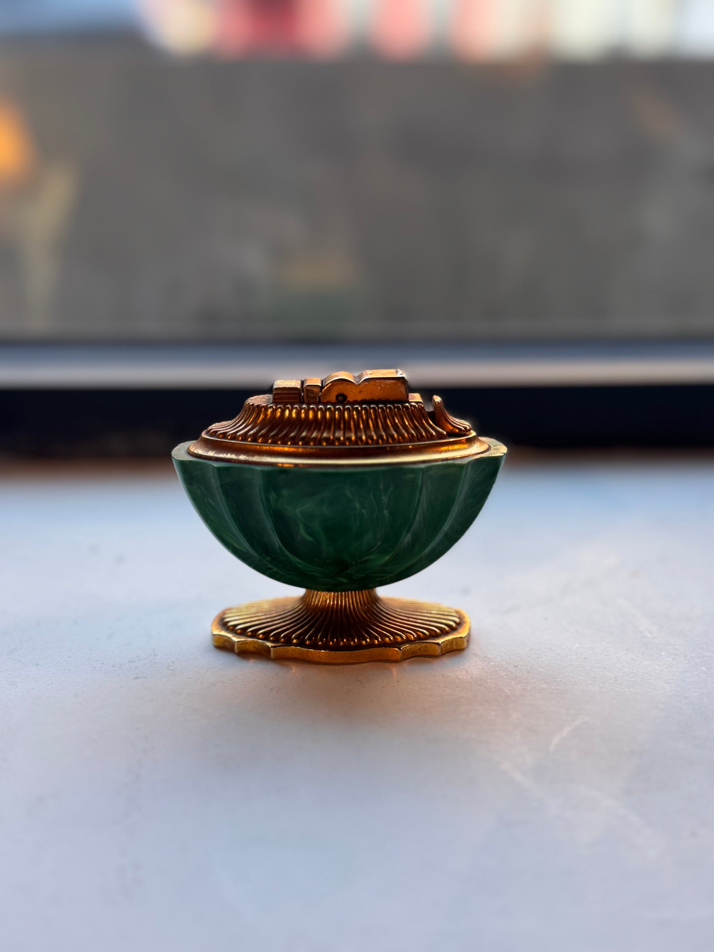 Vintage green stone table lighter