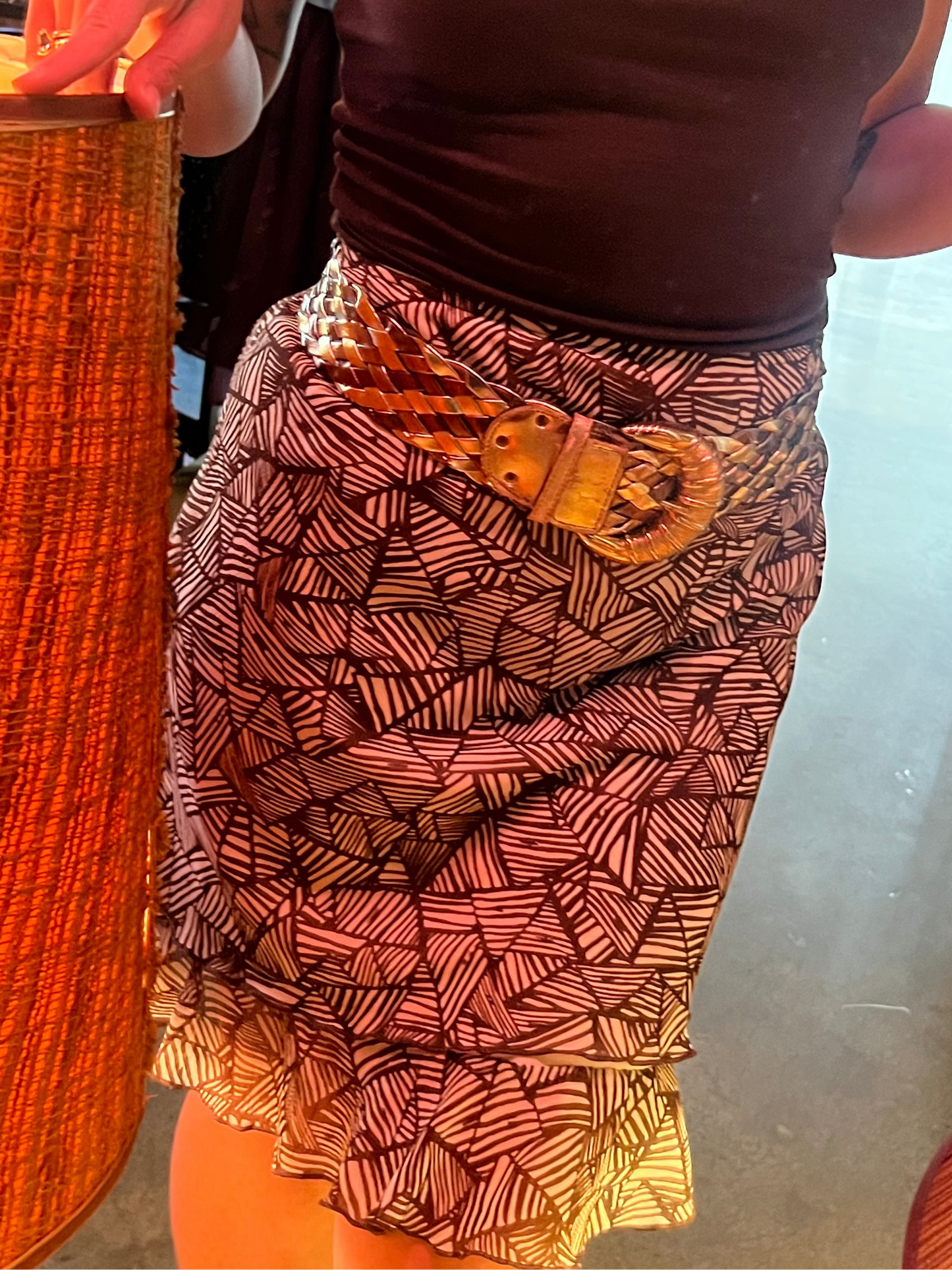 Vintage 1990s Brown Pattern Midi Skirt — Earthy Bohemian